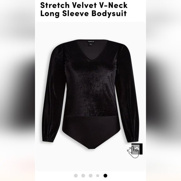 Stretch Velvet black V-Neck Long Sleeve Bodysuit Plus size 5x - Picture 6 of 8